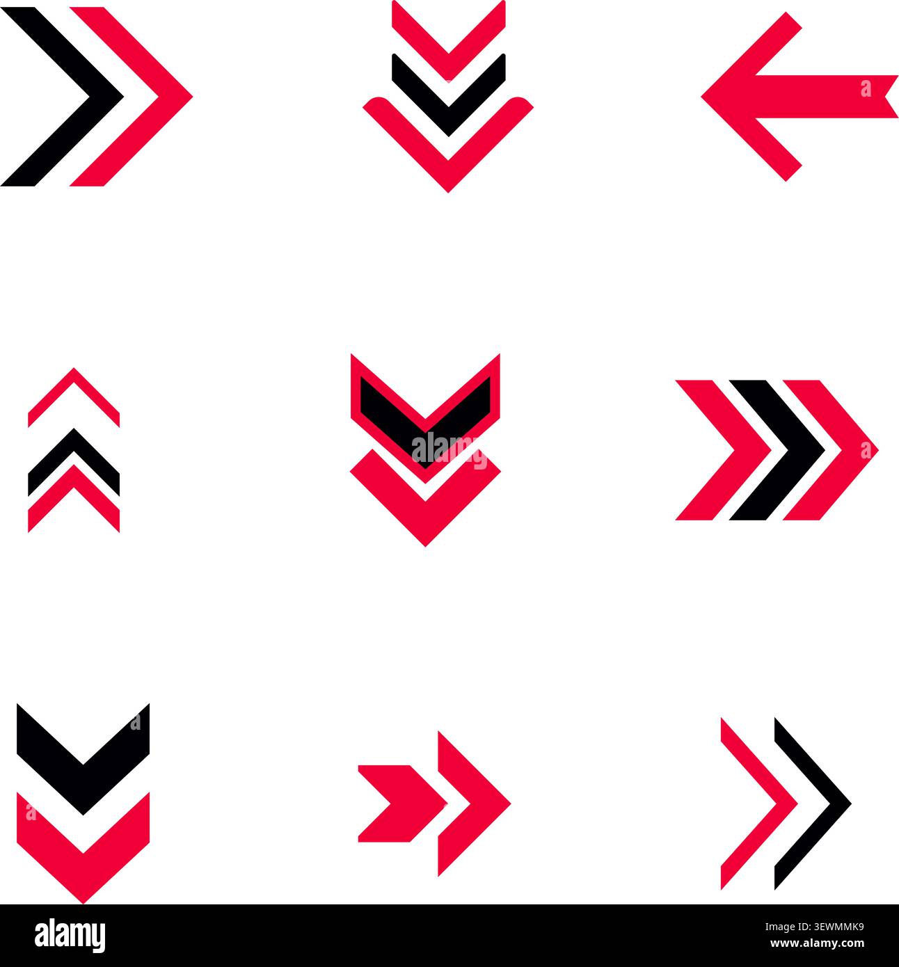 Red and Blue Arrows: Vector Icons for Direction, Movement, and Interface Elements Stock Vector
