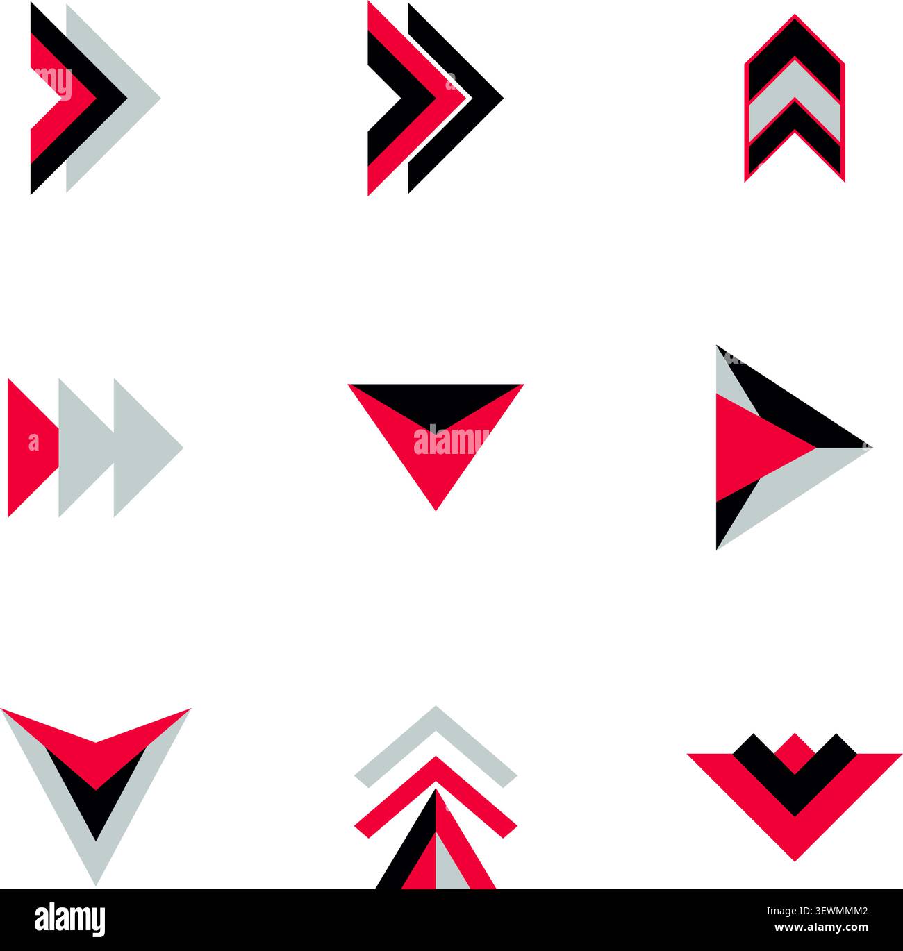 Geometric Arrows Pack: Stylish Icons for Direction, Progress, and Interface Design Stock Vector