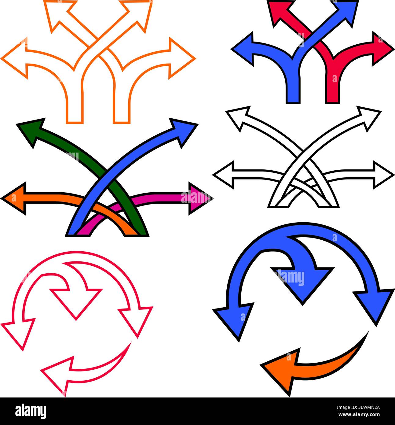 Directional Arrows Showing Choices and Transitions Stock Vector
