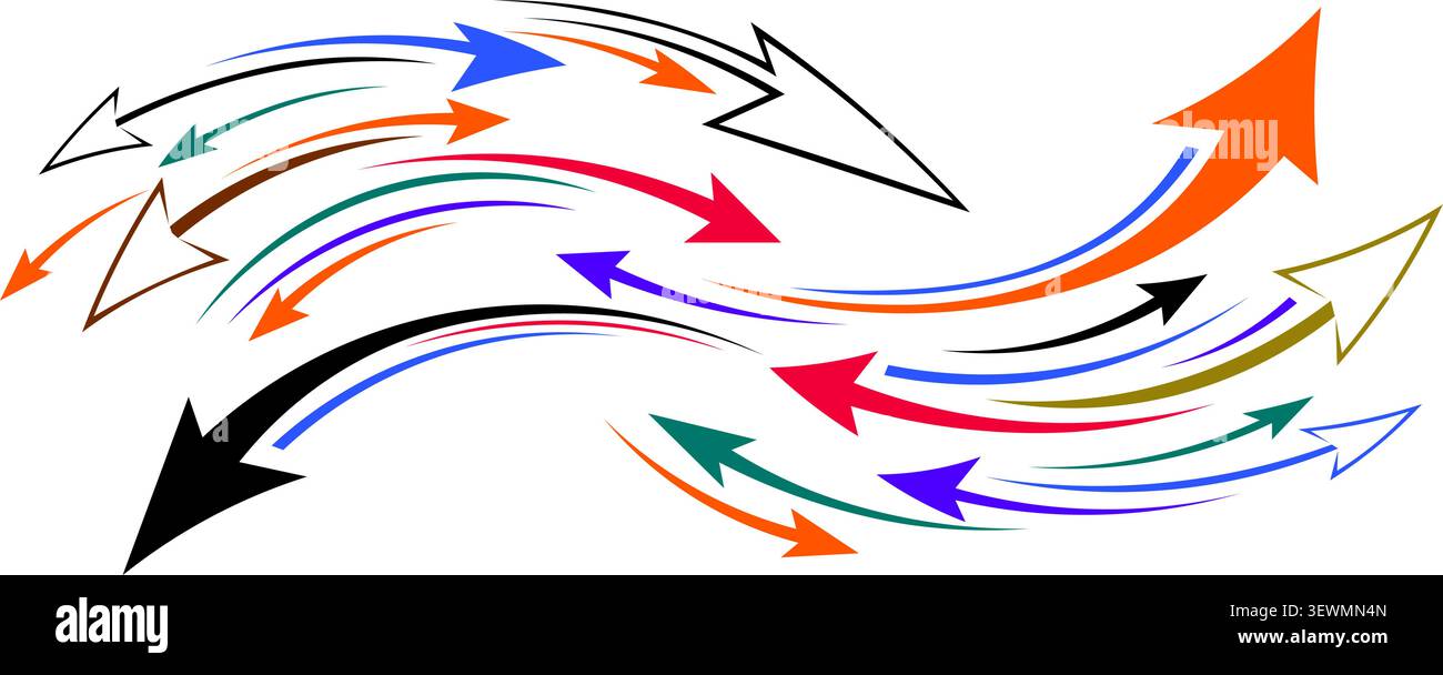 Swirling Arrows in Multiple Colors Showing Flow and Direction Stock Vector