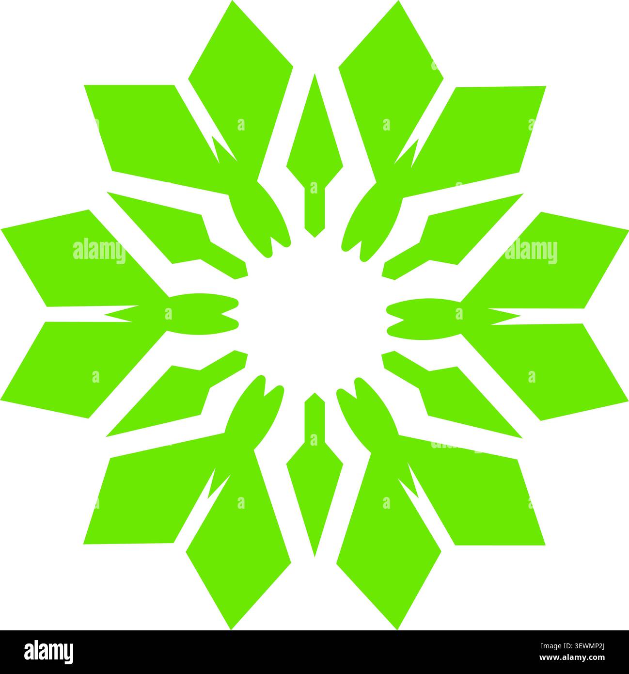 Abstract green starburst pattern, geometric floral design, white background Stock Vector