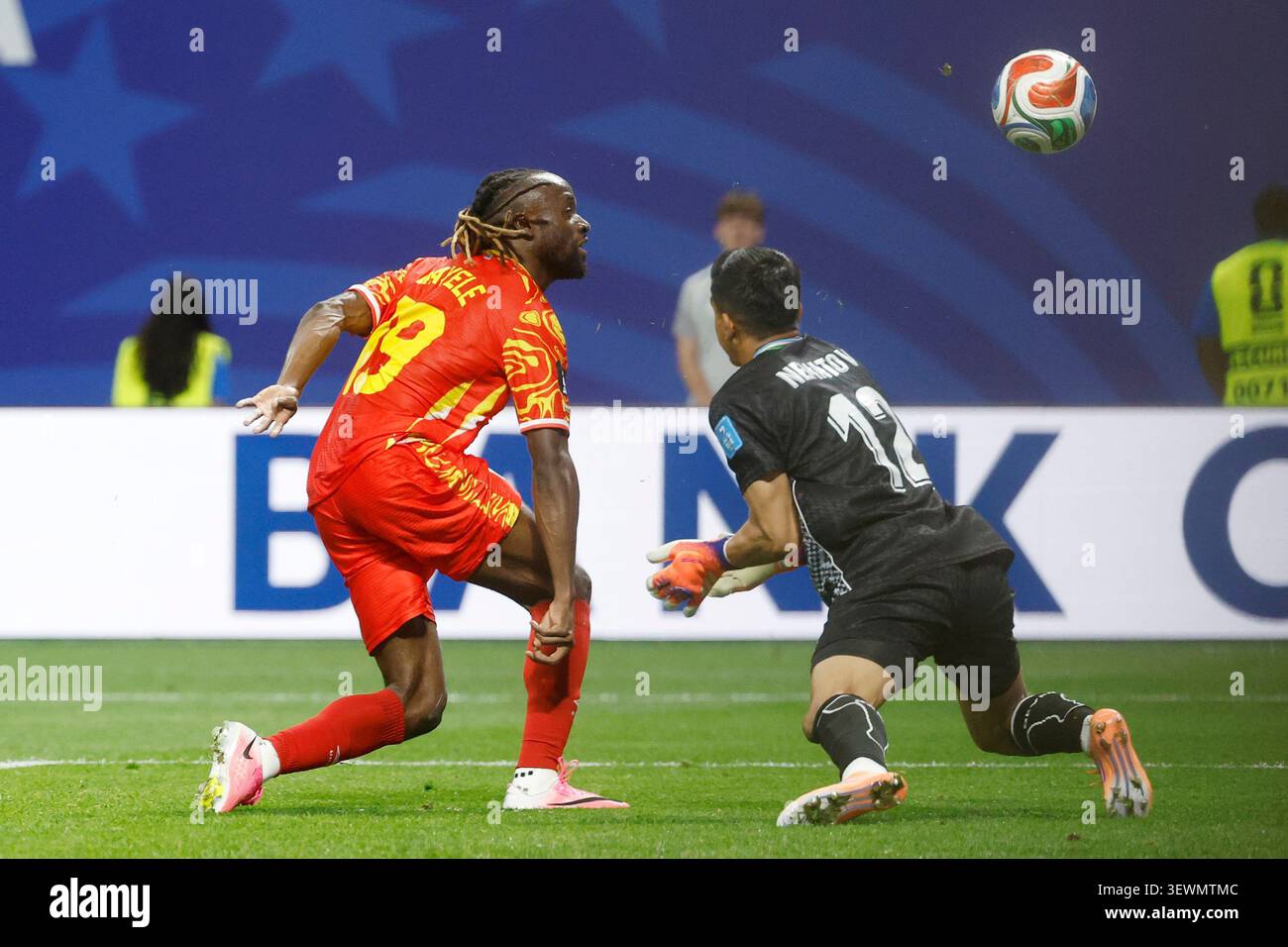 Congo's Fiston Mayele (19) scores their second goal against Uzbekistan ...