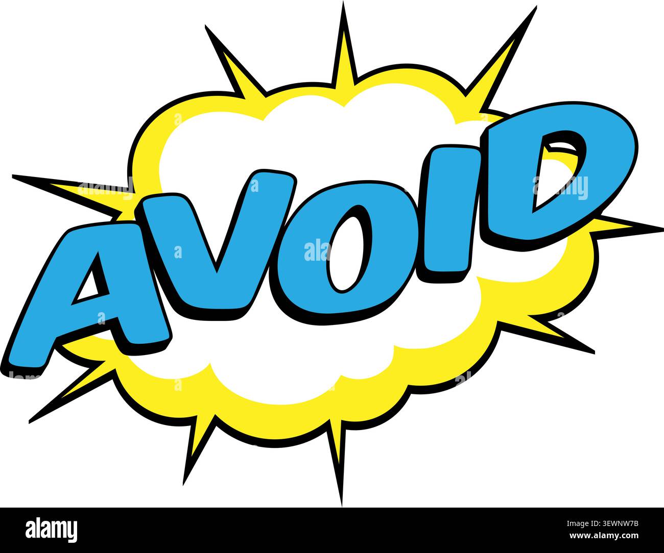 Comic book retro AVOID word text speech bubble balloon lightning bolt flash warning alert halftone pop art sticker decal. For thumbnails, gaming video Stock Vector