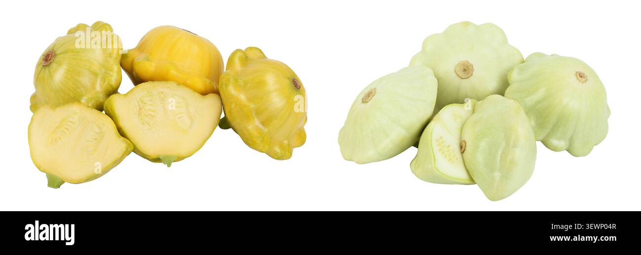yellow pattypan squash isolated on white background, Clipping path and full depth of field Stock Photo