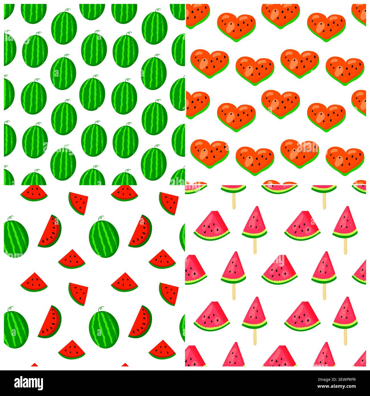 Watermelons seamless patterns set for summer prints and wrapping. Stock Vector