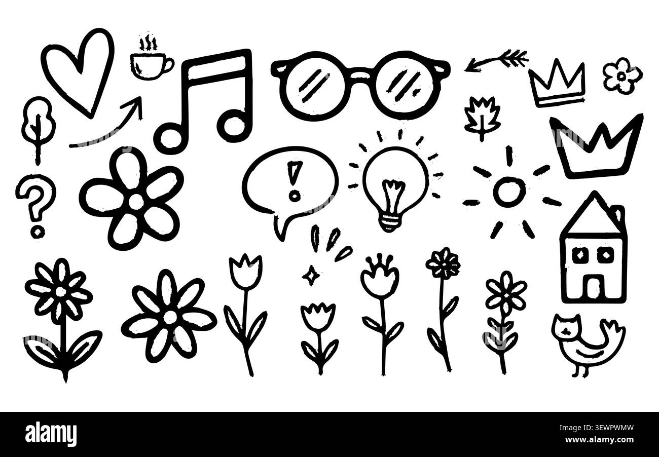 Cute hand drawn doodle elements vector illustration set on white background Stock Vector