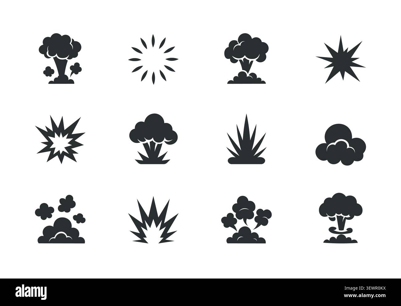 Comic cartoon smoke cloud vector icon. Bomb burst comic cloud smoke effect explode flame icon Stock Vector