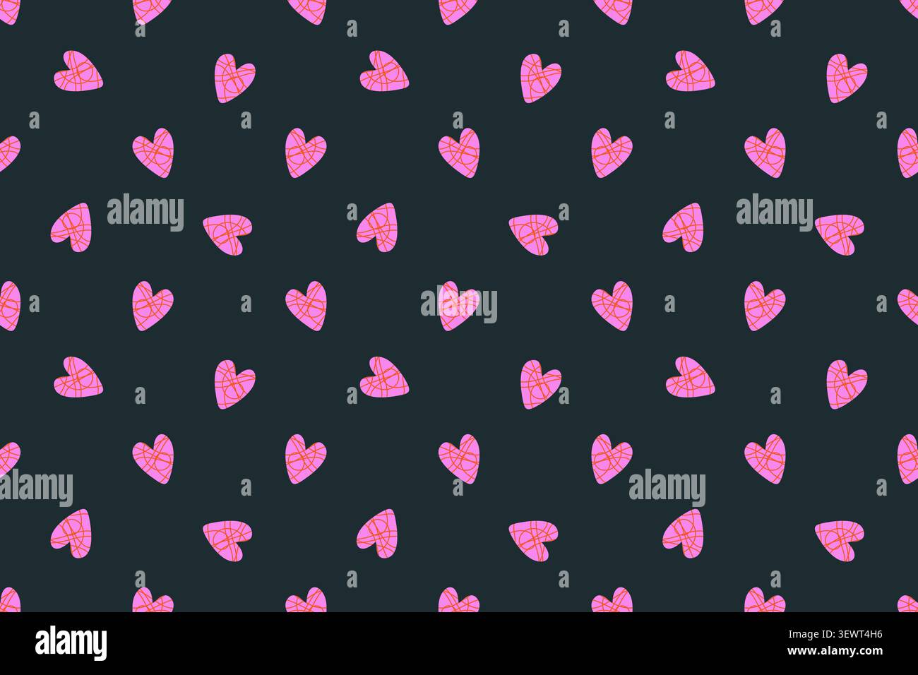 Romantic Seamless Patterns with Pink Hearts. Stock Vector