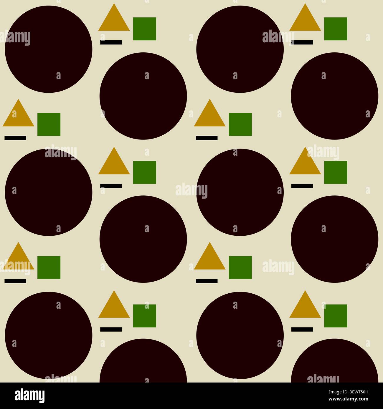 Vintage Bauhaus Geometric Seamless Pattern Large Circle Brown Cream Ochre, Retro Mid Century Vector Background Textile Stock Vector