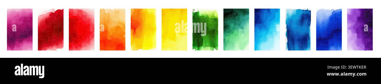 Watercolor colored stretch marks on wet background set Hand drawn. Not AI, vector illustration. Stock Vector
