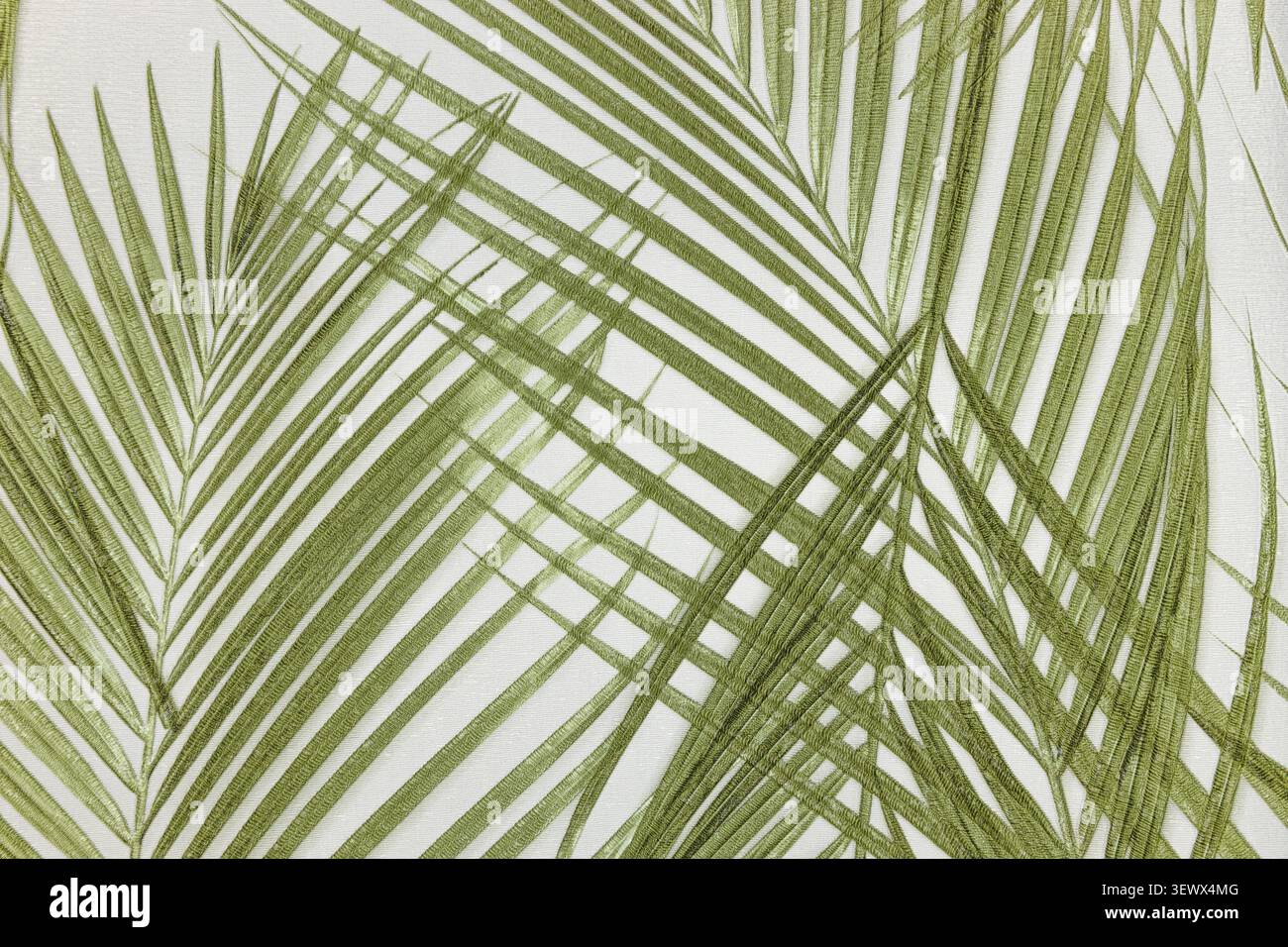Green palm leaf pattern on a textured wallcovering Stock Photo