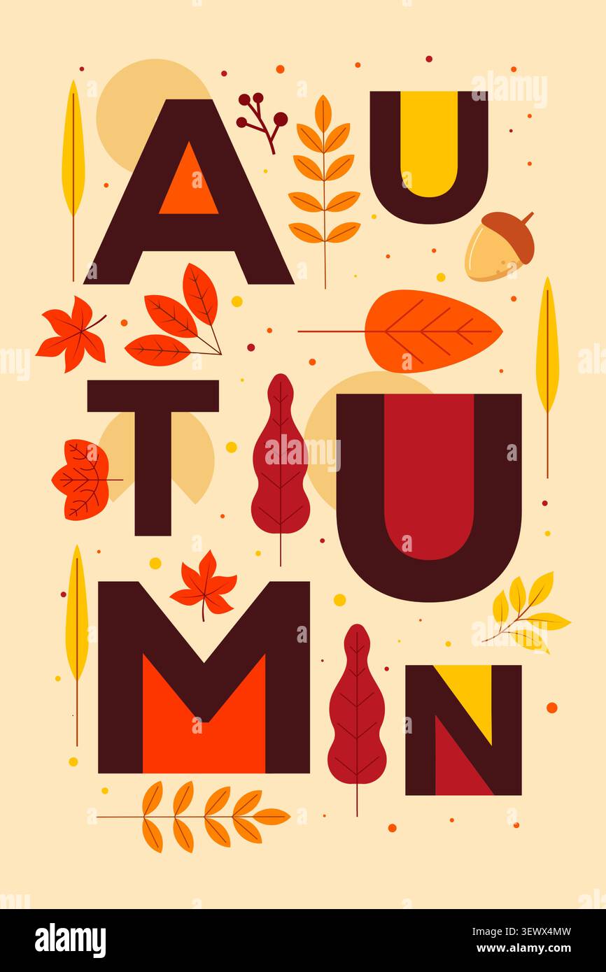 Creative Autumn Typography Poster Design with Abstract Foliage Elements Stock Vector