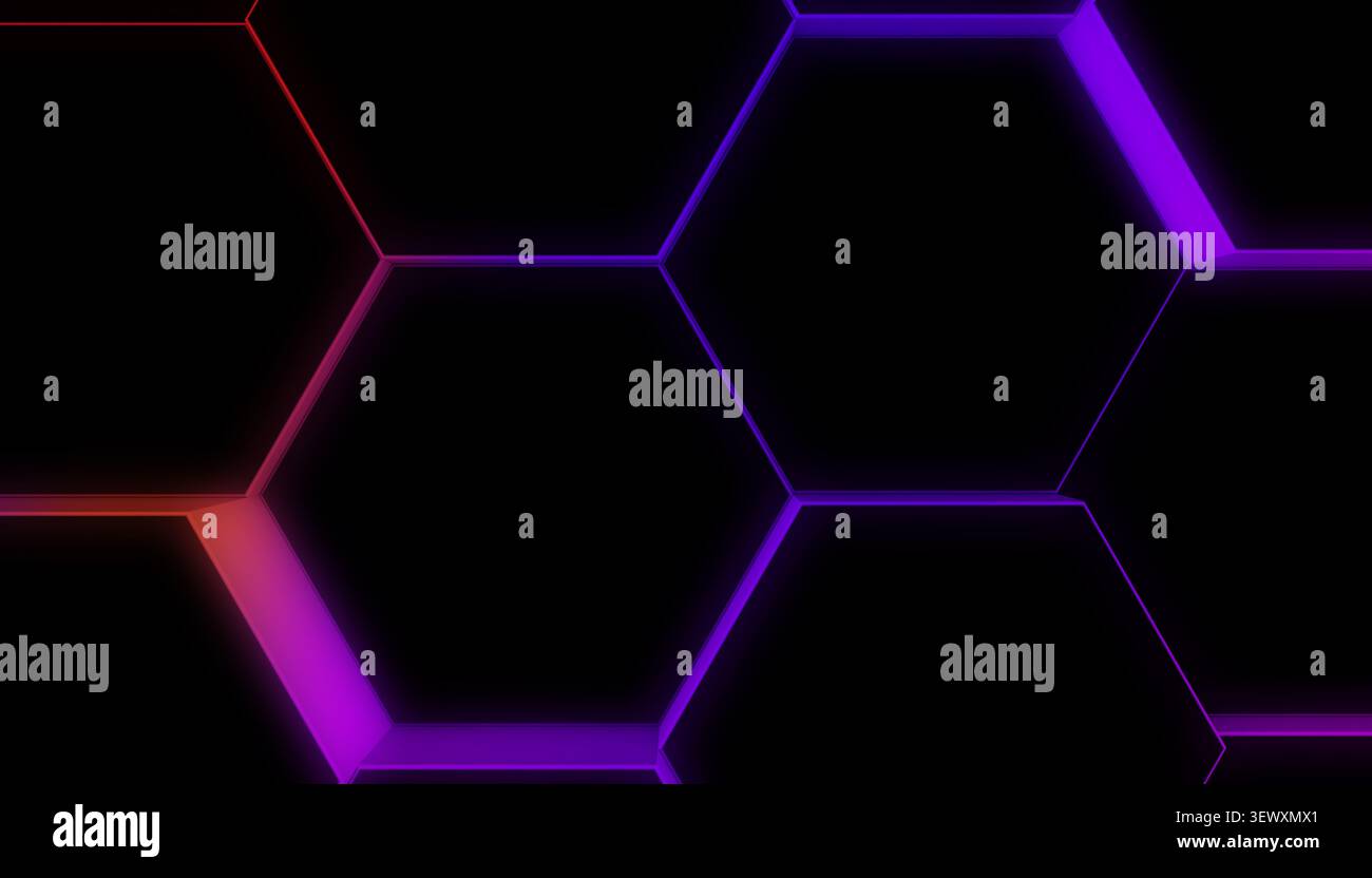 Modern abstract hexagonal grid with glowing neon lines creating an illuminated technological background backdrop Stock Photo