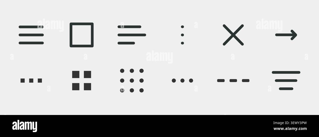 Hamburger menu button set, interface site navigation icons. Minimal dropdown navigation bar. Clean burger button design for mobile app interface with dropdown list functionality and UI elements. Vector illustration Stock Vector