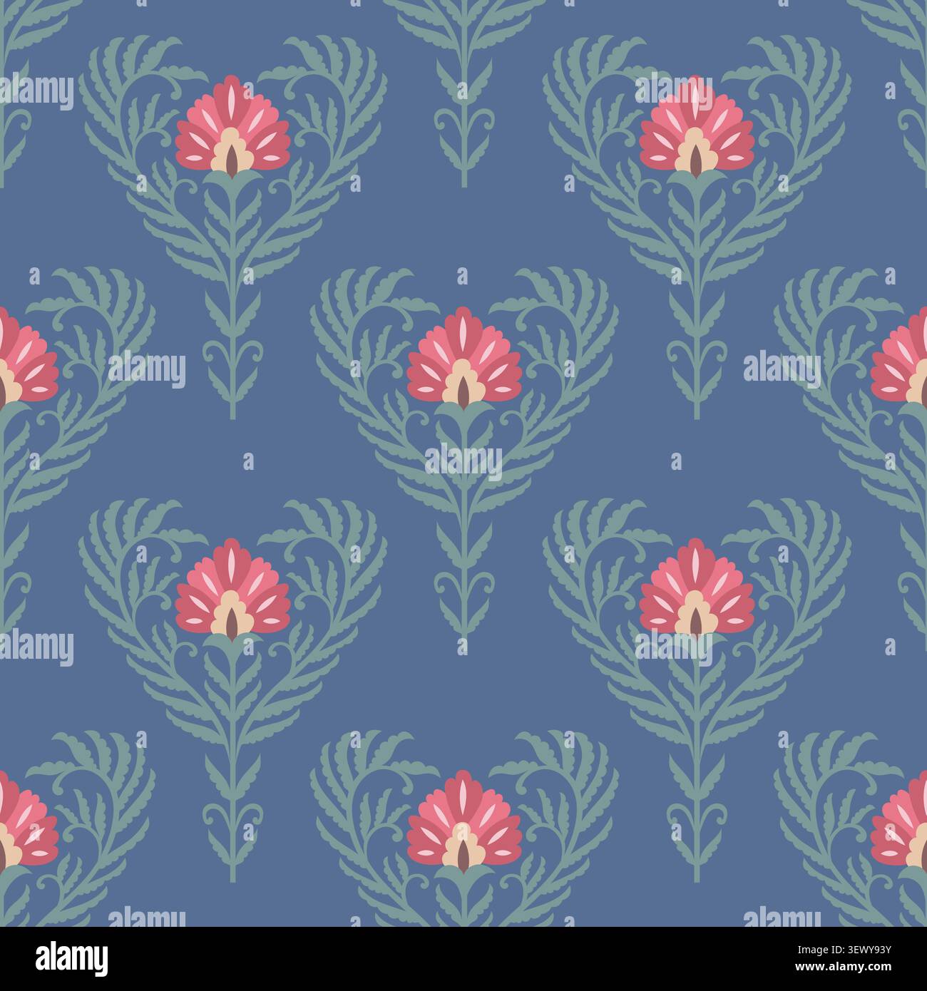 Dark Blue Floral Heart Damask Stock Vector