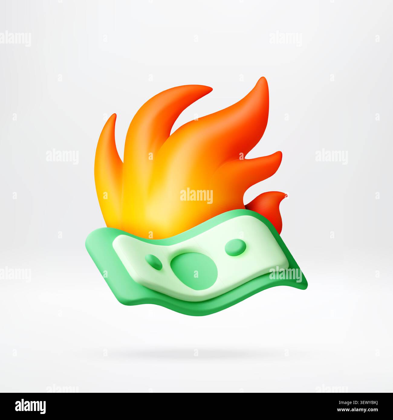 3D Money banknote burning with bright fire flame Stock Vector