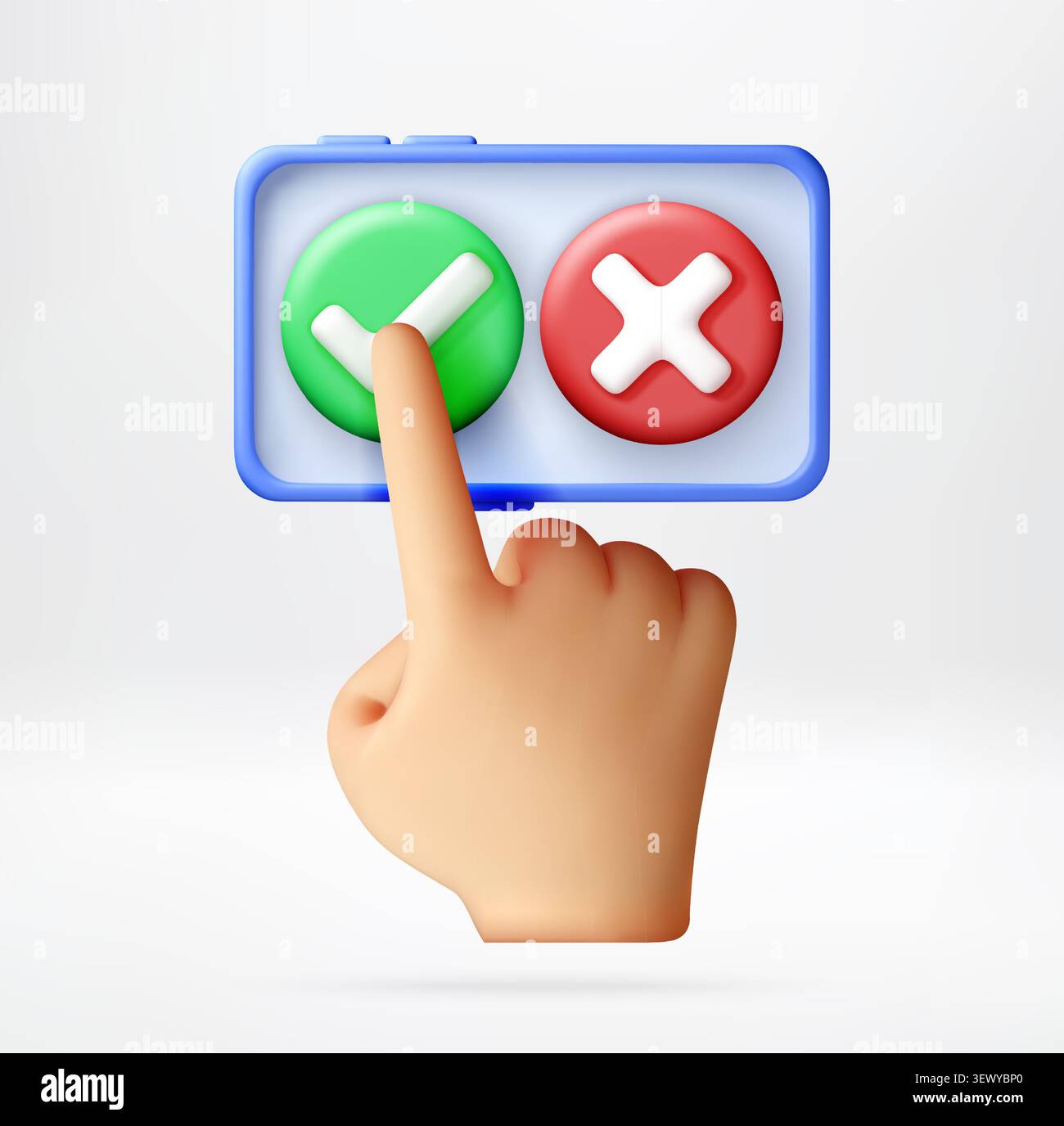 3D hand touching green check mark on phone Stock Vector