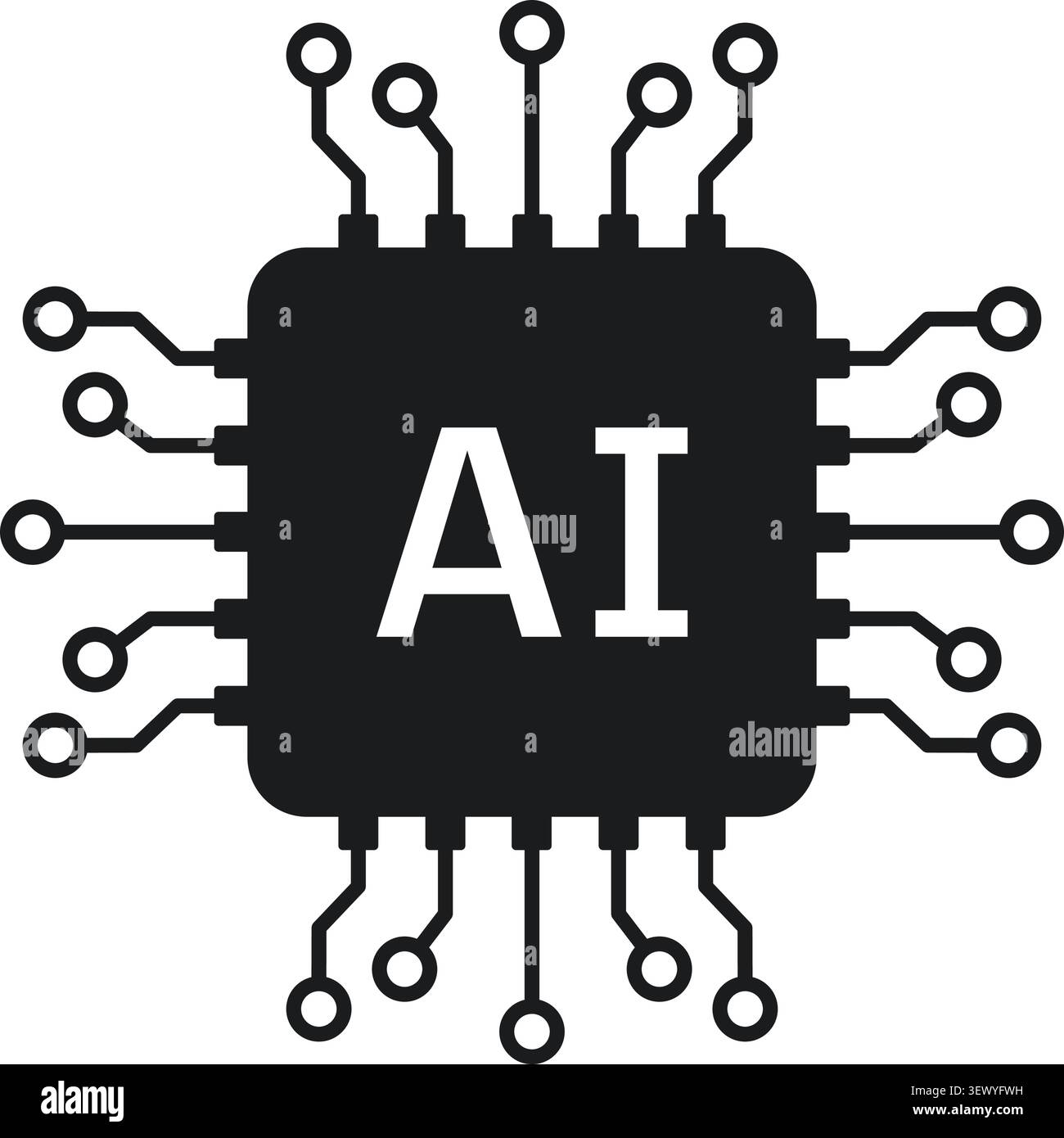 AI Microprocessor Chip Icon Isolated on White Background. Artificial Intelligence Circuit Technology Symbol, Vector Illustration Stock Vector