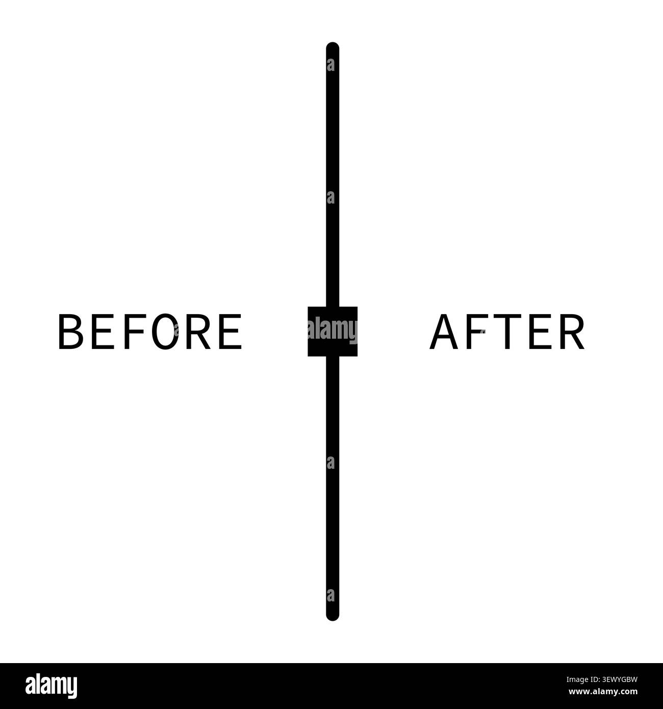 Before and after slider black vector element features progress line. Abstract comparison graphic highlights modern ui layout. eps 10 Stock Vector