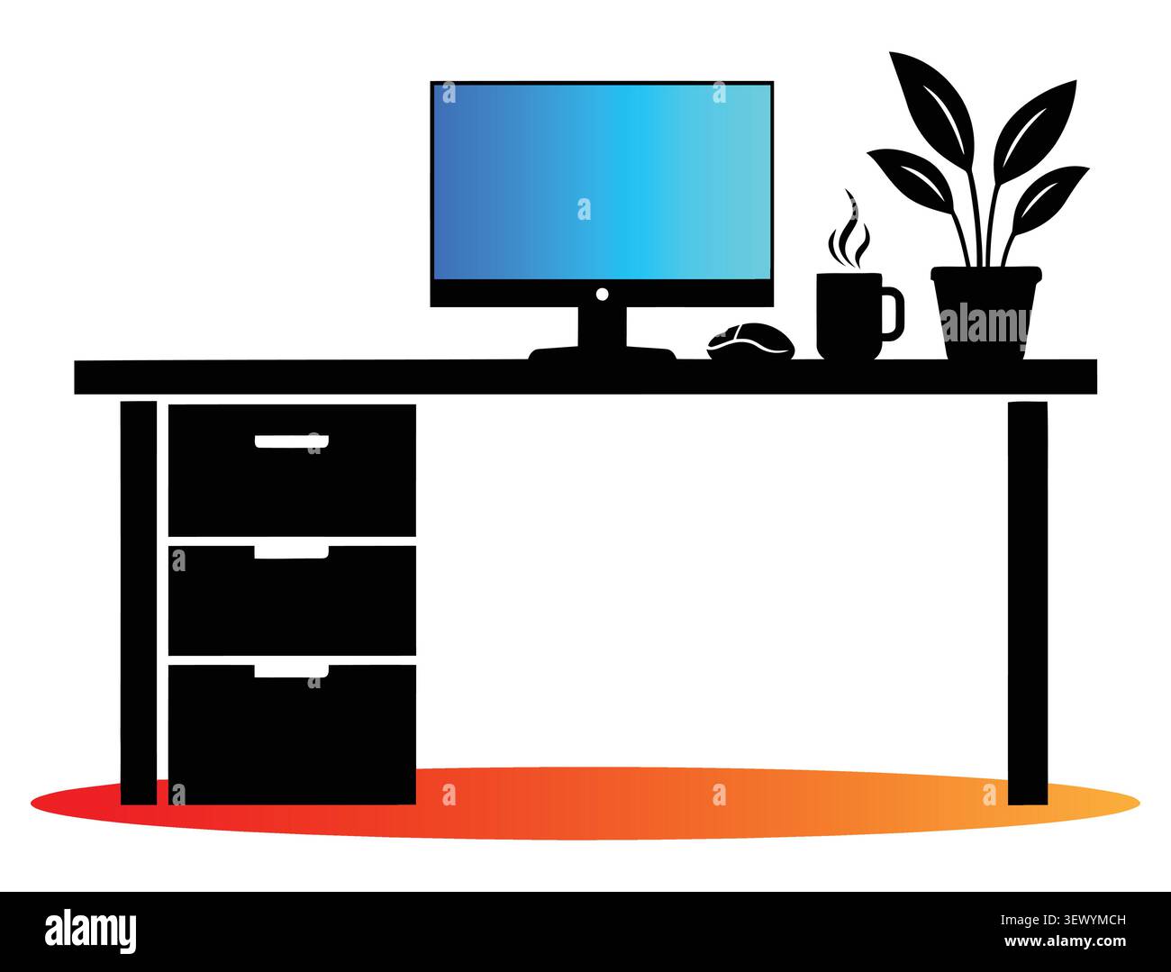 Modern Office Desk Workspace Vector Icon with Computer Setup Stock Vector