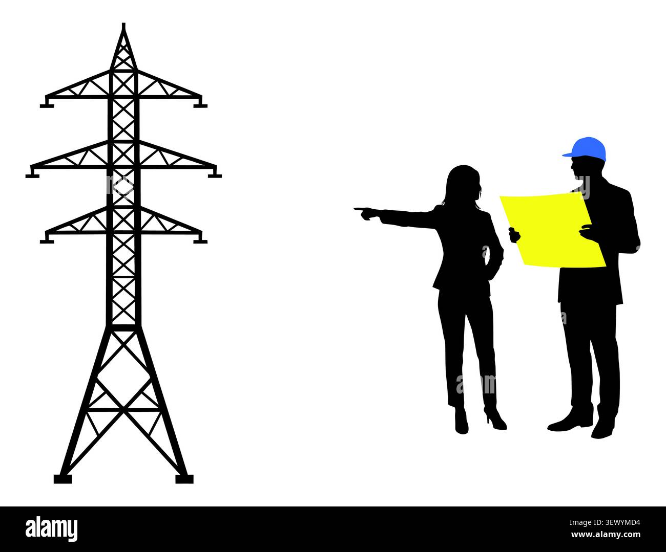 Power Transmission Tower and Electrical Engineers Vector Icon Stock Vector