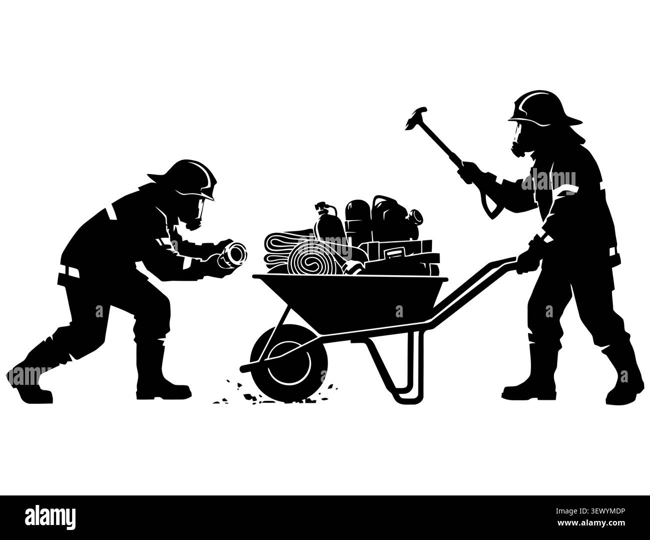 Construction Workers with Wheelbarrow Silhouette Vector Set Stock Vector