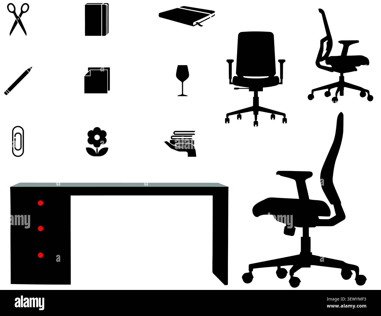 Office Furniture Workplace Accessories Icon Vector Collection Stock Vector