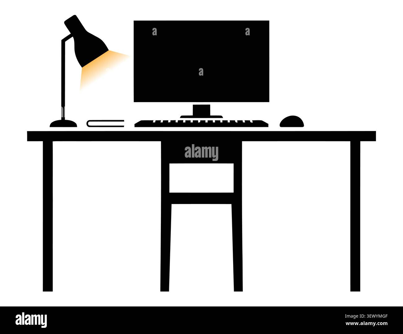 Modern Office Workspace Desk Computer Flat Vector Icon Design Stock Vector