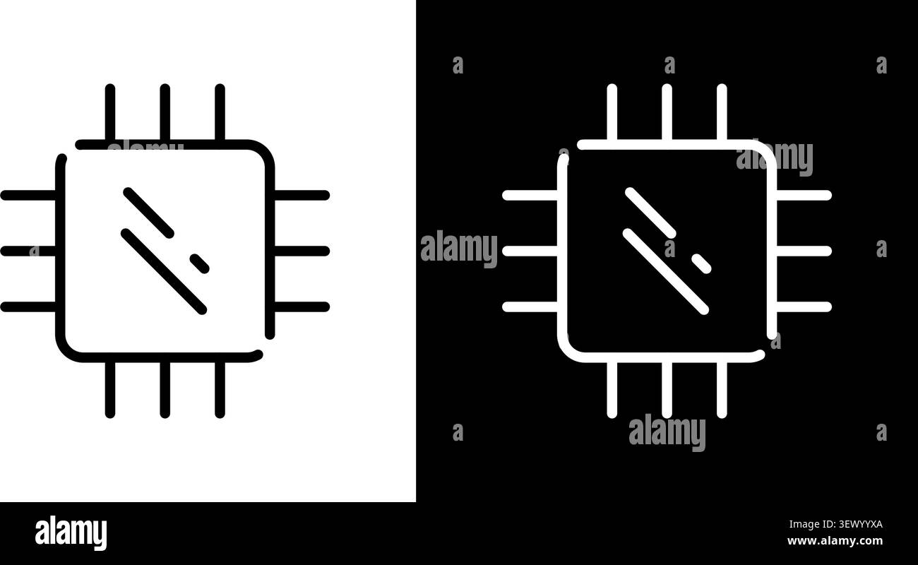 Microchip Circuit Board Line Icon Set. Technology, Computing, And Electronics Outline Symbol Collection. Semiconductor And Processor Design. Editable Stock Vector