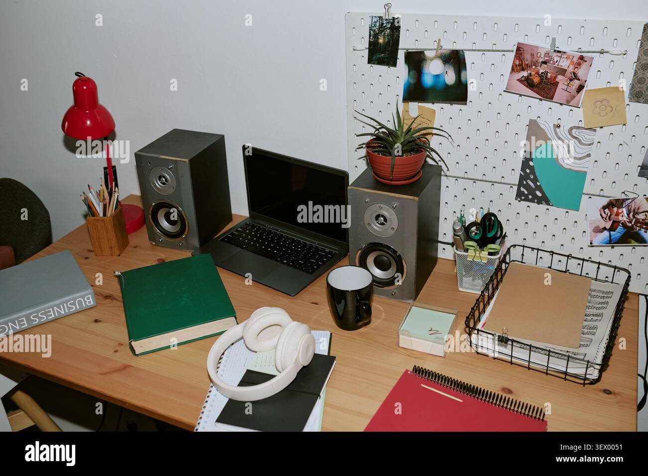 Home Office Desk Setup Supporting Remote Work and Creative Planning Stock Photo
