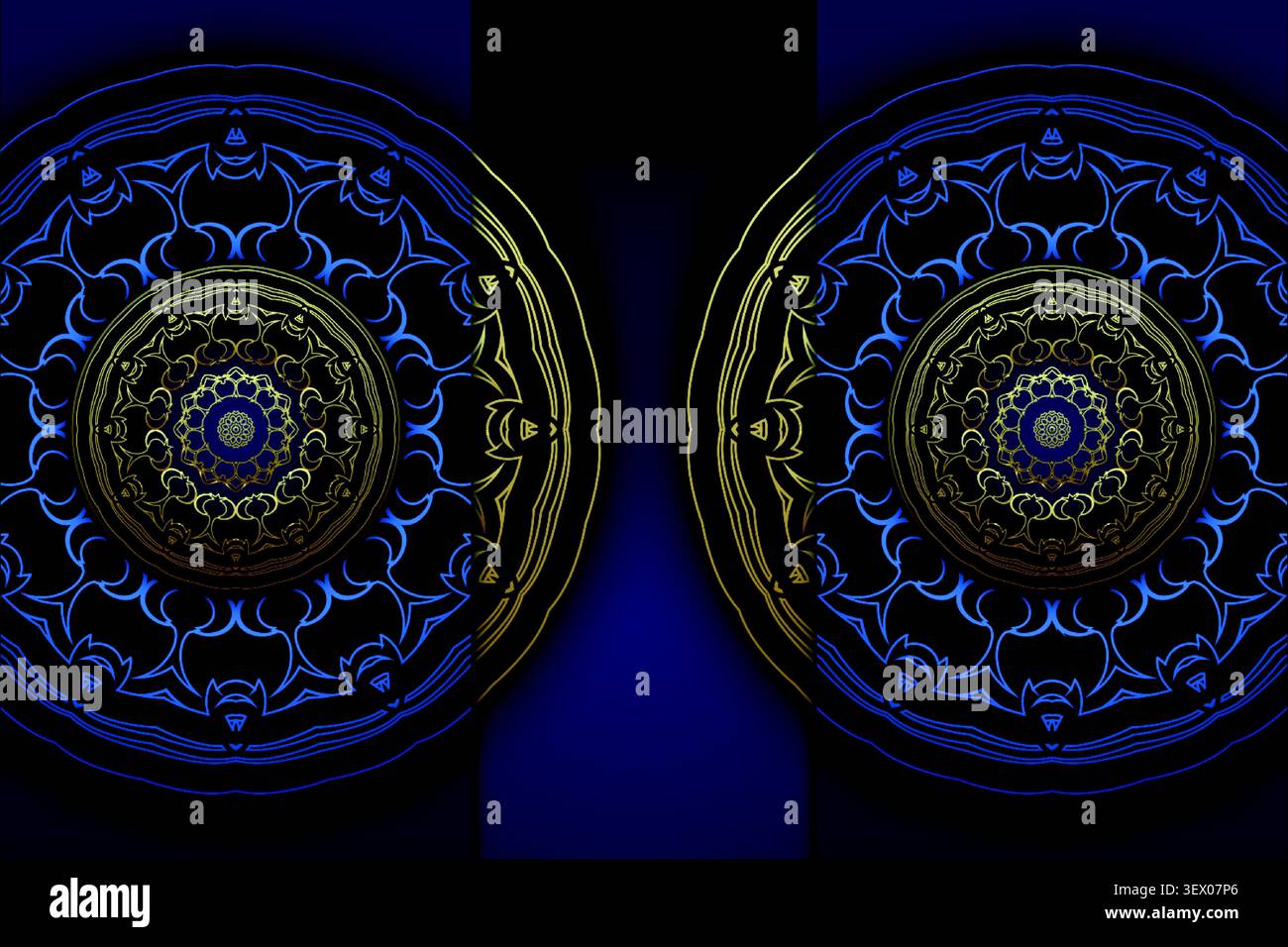 premium blue background with gold mandala Stock Vector