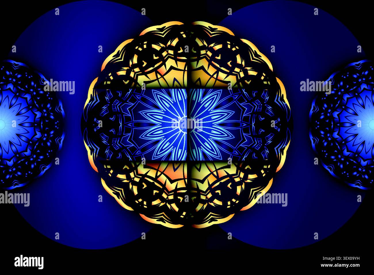 elegant blue gold decorative mandala texture Stock Vector
