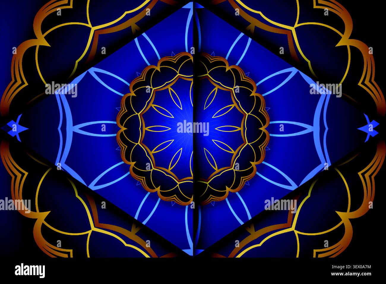 ornate geometric gold blue pattern design Stock Vector