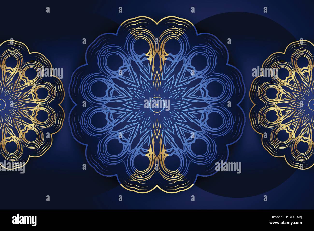 elegant geometric mandala gold blue backdrop Stock Vector
