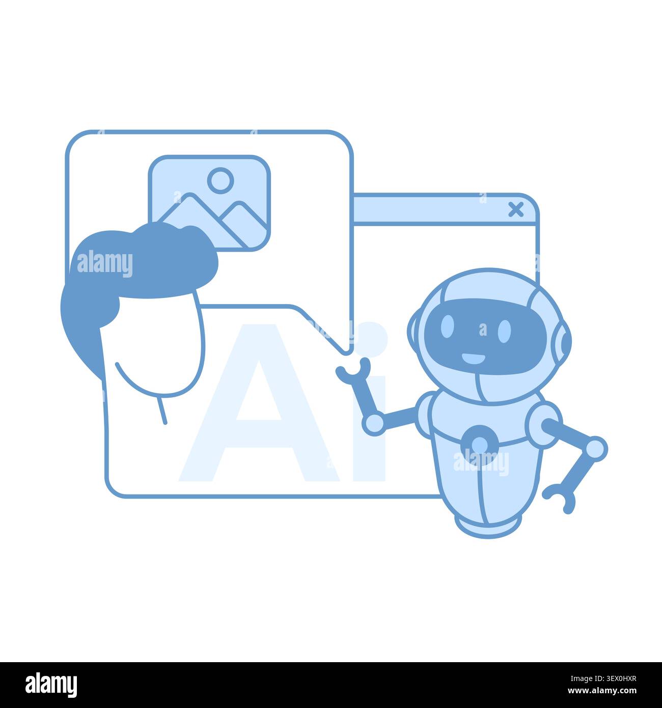 AI robot assistant analyzing image content Stock Vector