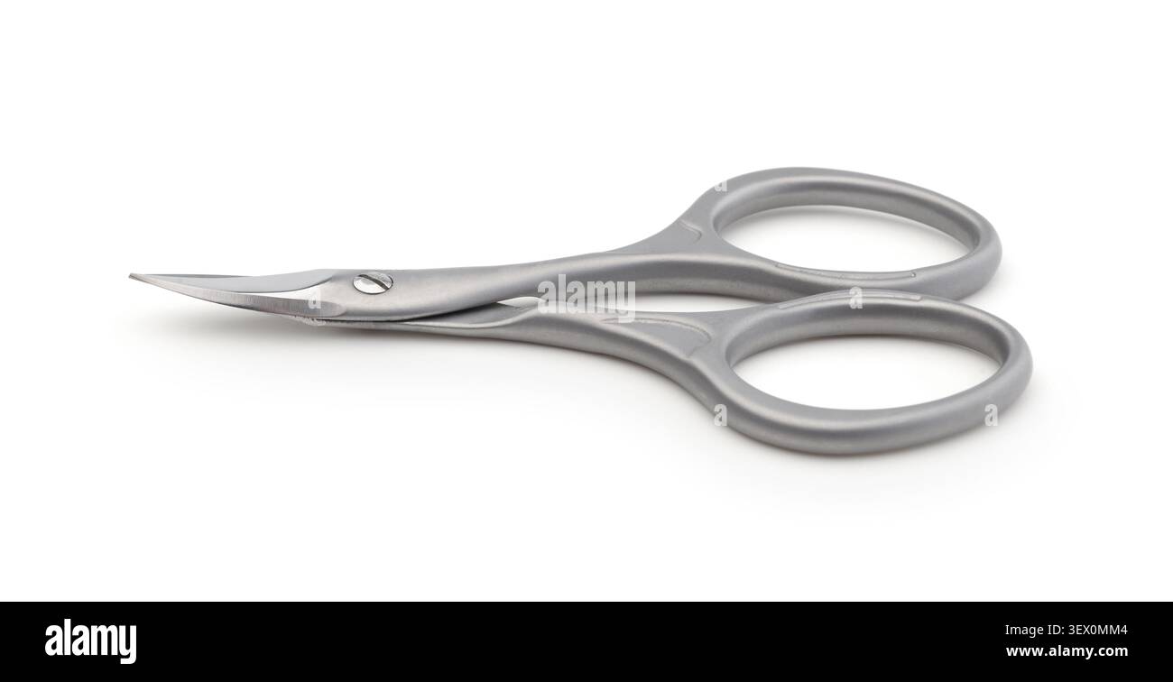 New professional manicure scissors isolated on white. Stock Photo