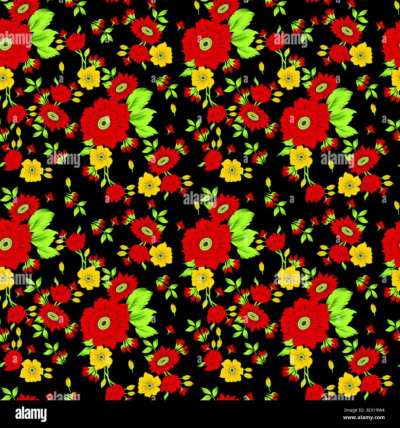 Traditional bright botanical repeating background for digital textile design Stock Vector