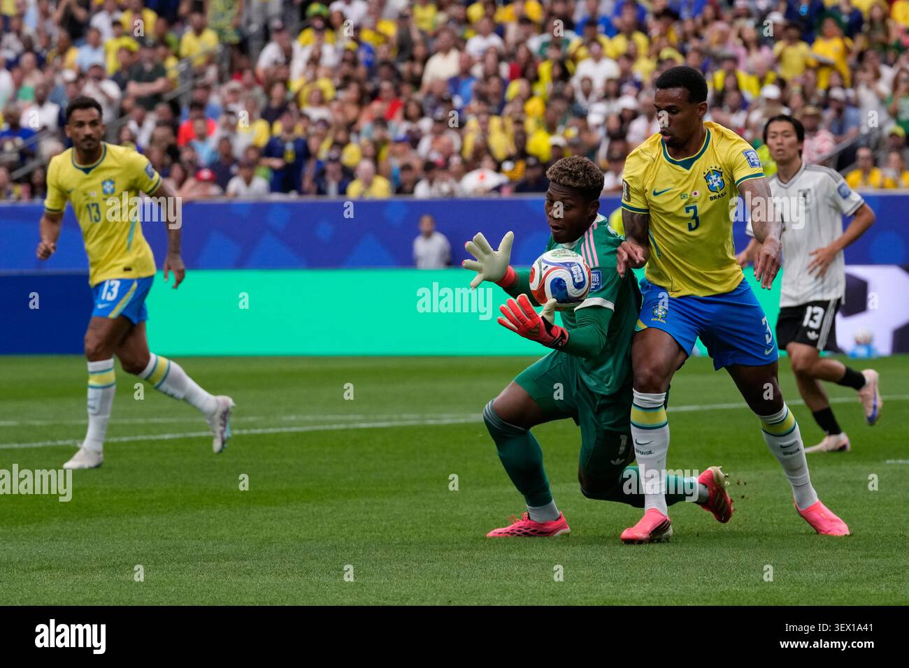 Brazil goalkeeper Alisson Becker (1) makes a save during the World Cup ...