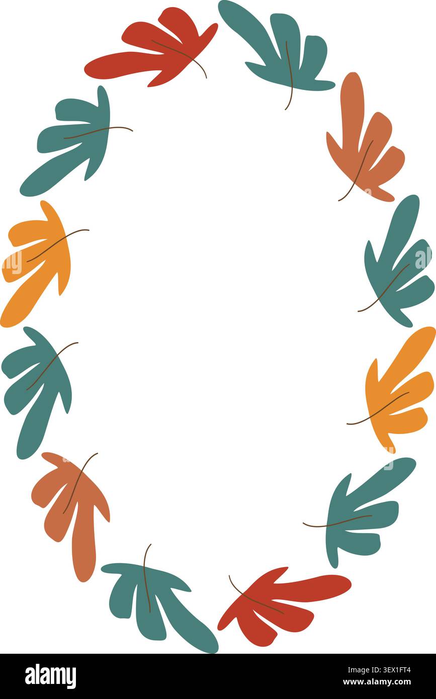 Oval frame with leaves. Leaf elements decoration template. Round border with empty space for your text Stock Vector