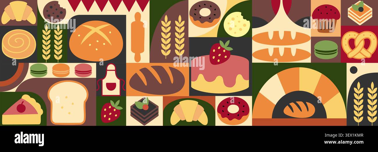 Seamless Geometric Mosaic Bakery Pattern Banner Stock Vector