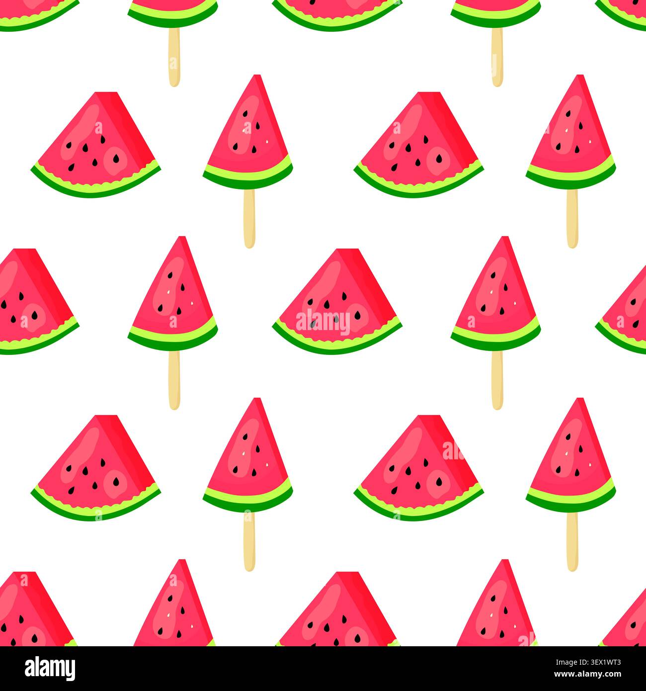 Seamless pattern of watermelon triangle slices on sticks Stock Vector