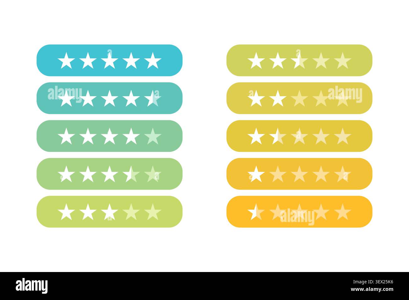 Green and Yellow 5 Star Rating UI Elements Vector Stock Vector