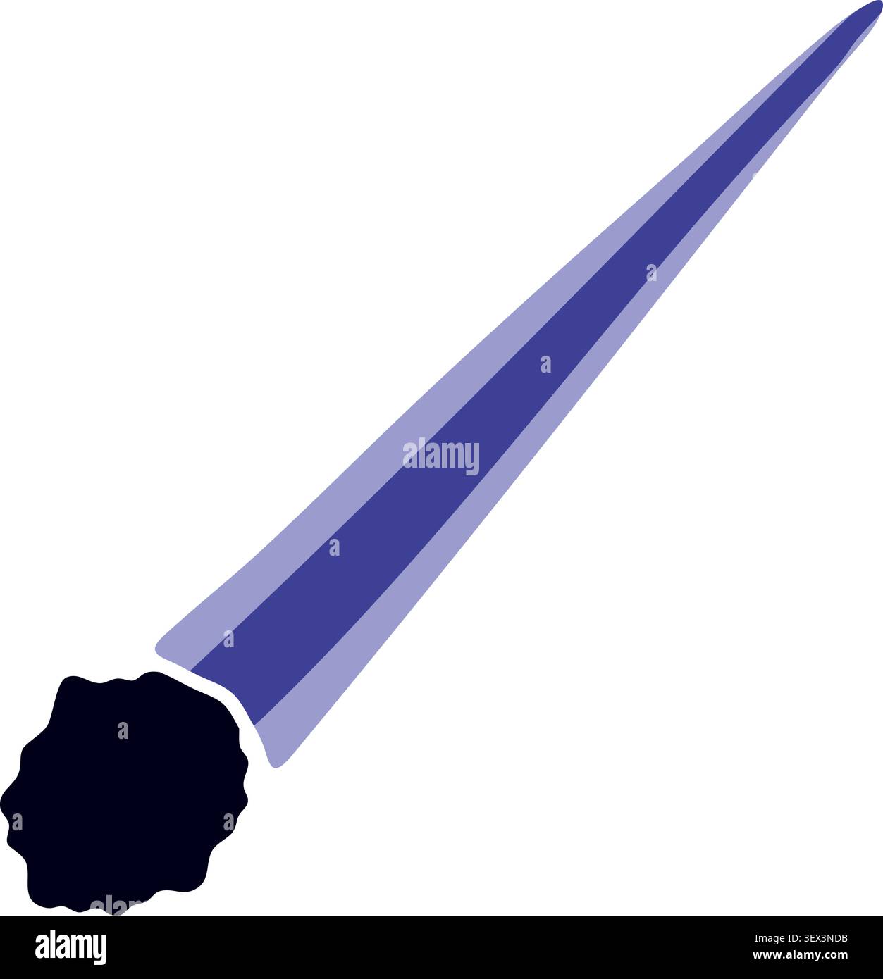 Flat illustration of a purple comet with a dark rocky head and long sharp pointed motion trail Stock Vector