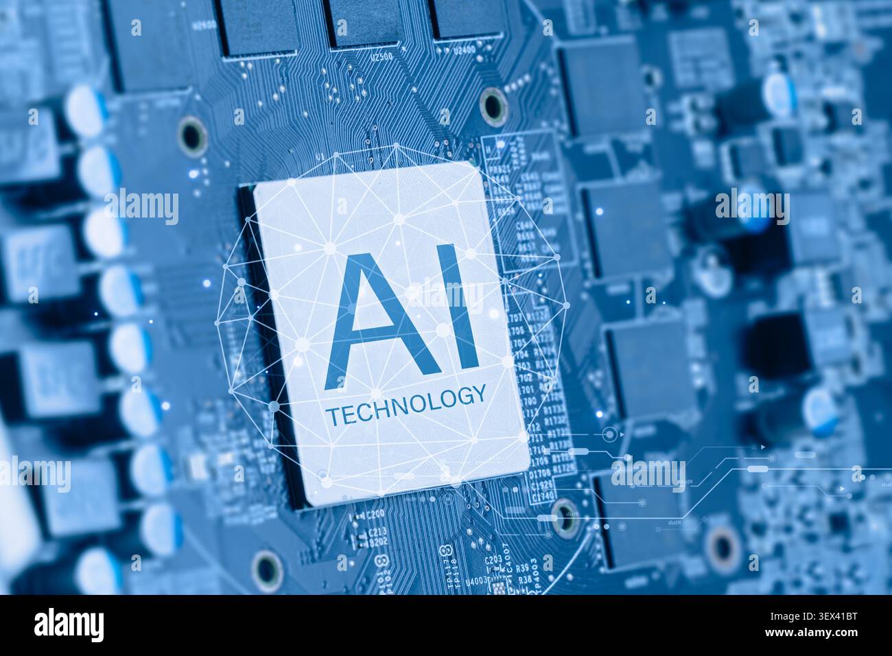 Ai Chips, AI microprocessor, Artificial intelligent ์NPU memory computer processor on circuit board. Stock Photo