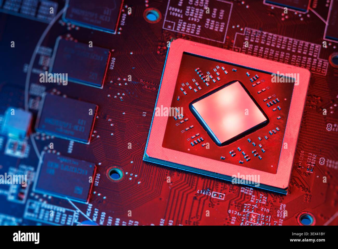 Ai Chip, NPU Chip, GPU Graphic board, Computer board, Microprocessor, CPU Processor, Tech background Stock Photo