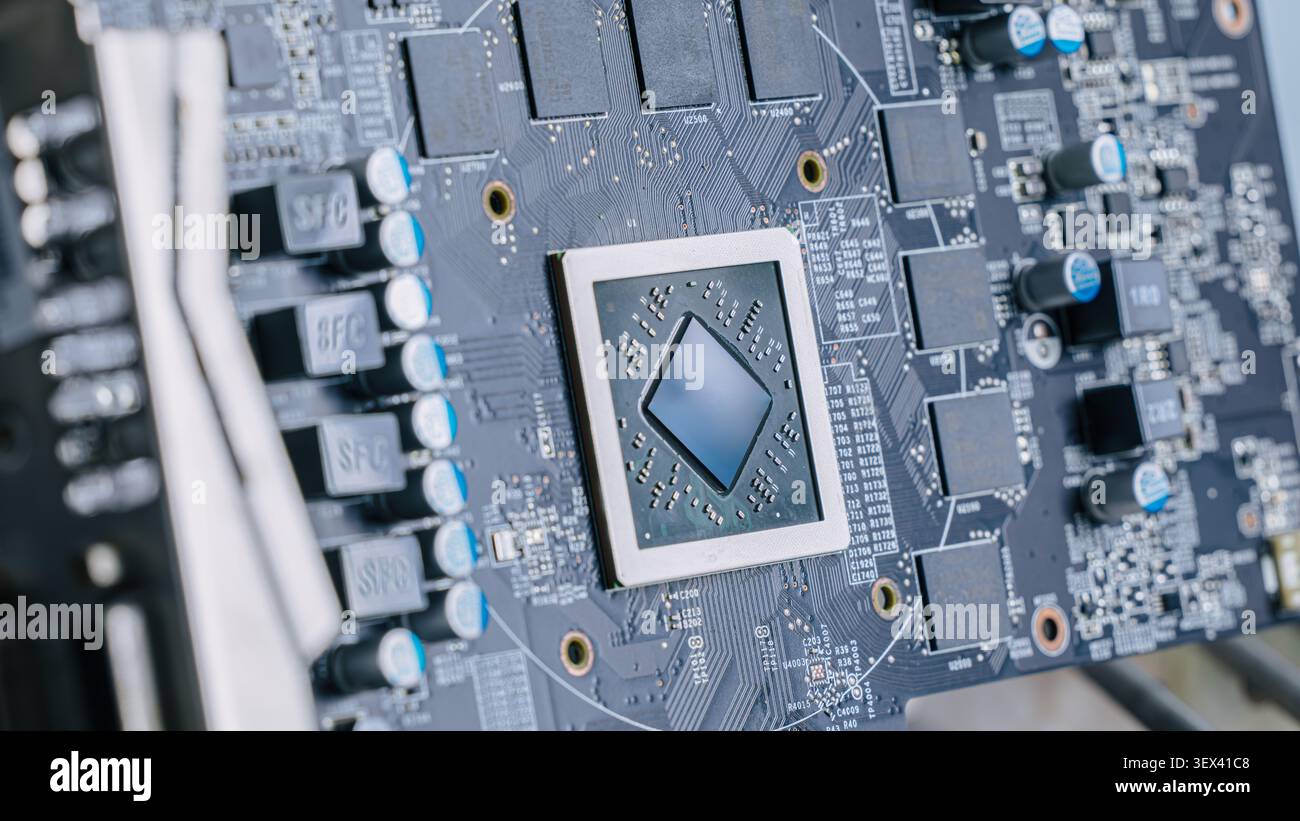 Ai Chips, AI microprocessor, Artificial intelligent memory computer processor on circuit board. Stock Photo