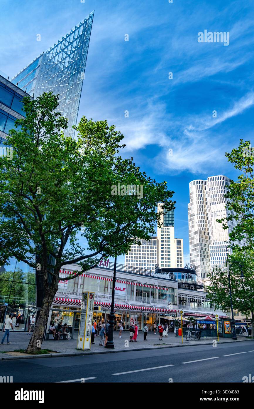 Zoofenster tower and City West skyline above Kurfürstendamm shops, Charlottenburg, Berlin Stock Photo