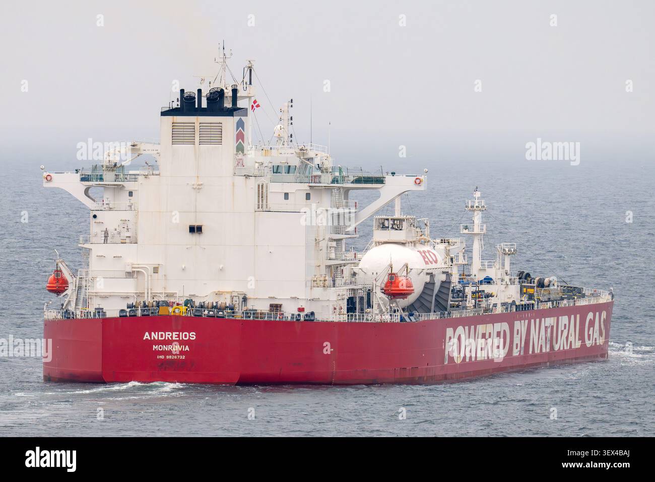 Crude oil tanker ANDREIOS northbound at the great belt Stock Photo
