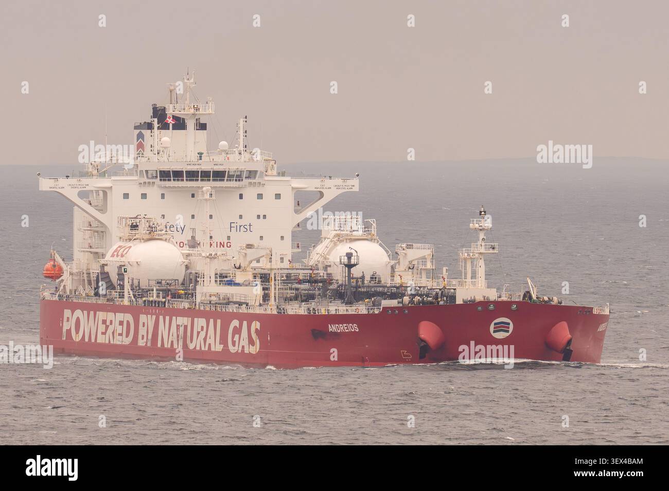 Crude oil tanker ANDREIOS northbound at the great belt Stock Photo