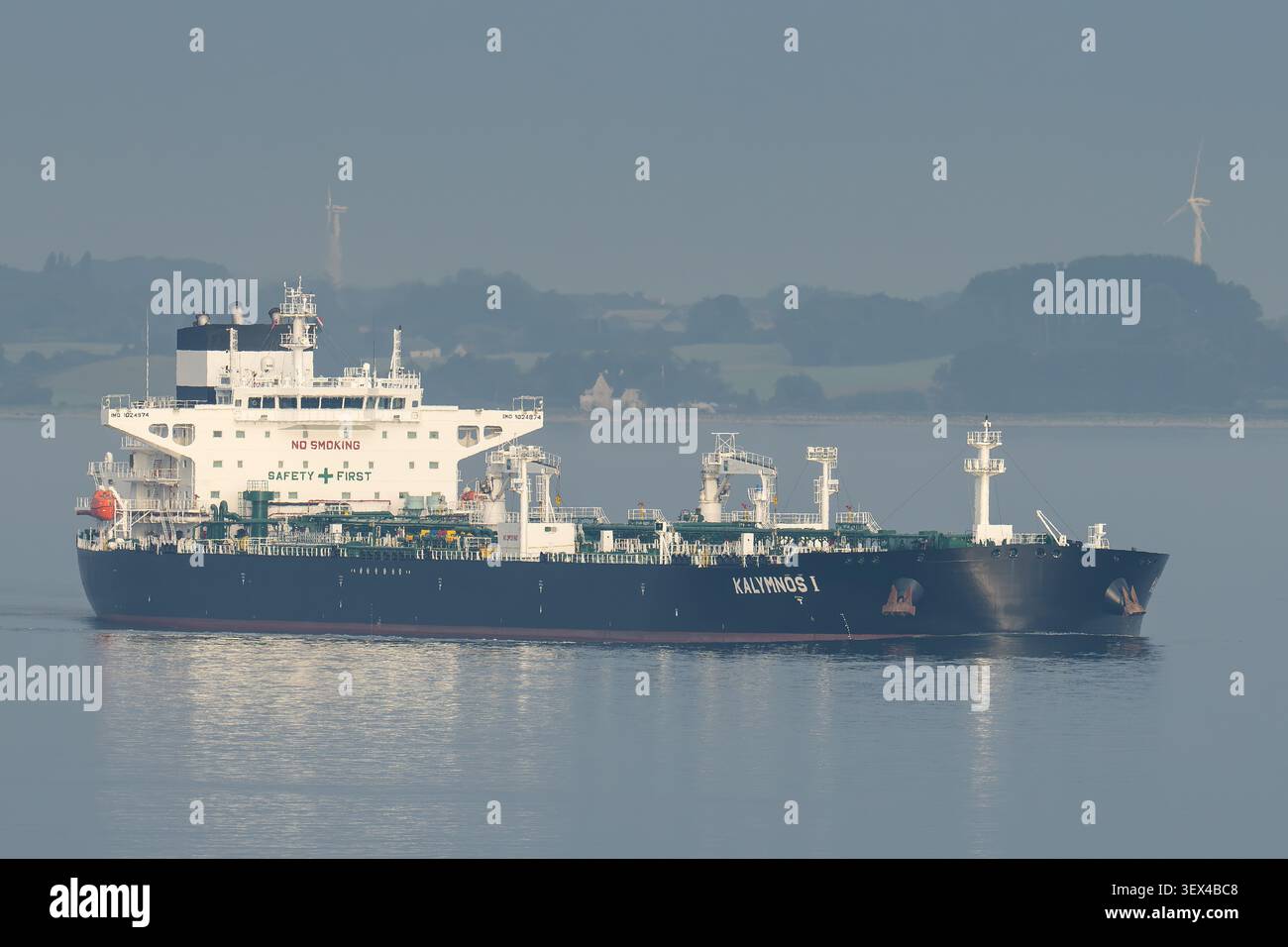 Crude oil tanker KALYMNOS I northbound at the great belt Stock Photo